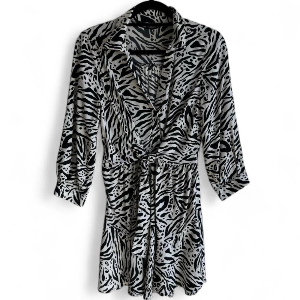 ZARA Zebra Print White Black Mini Dress Size Small